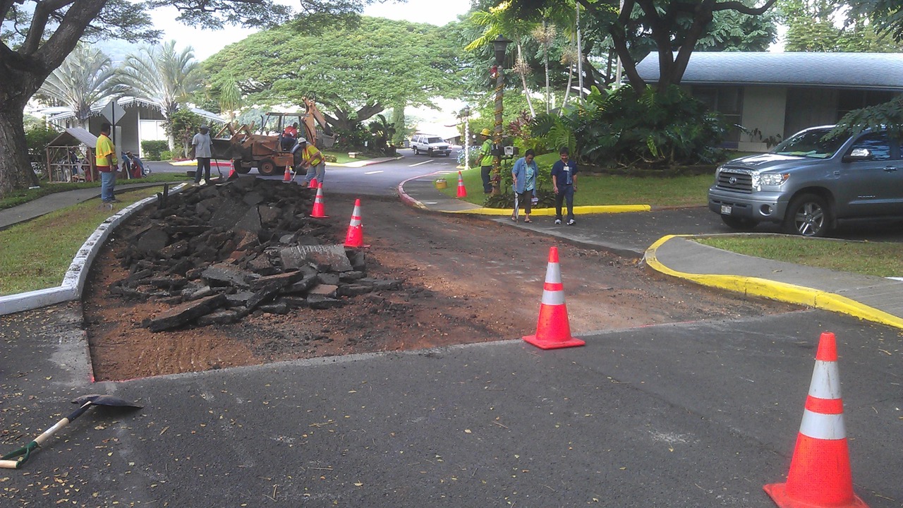 Asphalt removal and patching work underway at Pohai Nani