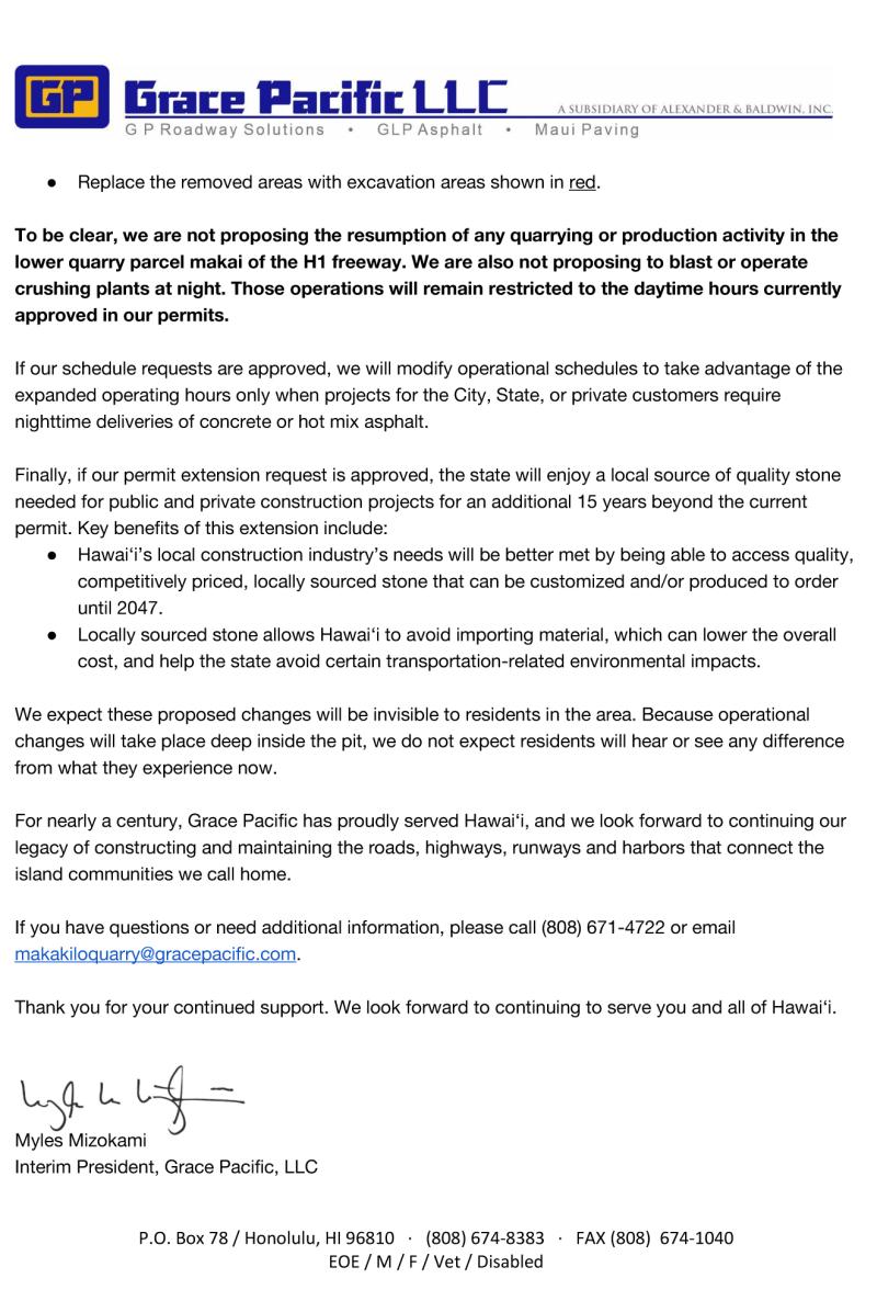 Makakilo Quarry clarification letter page 2